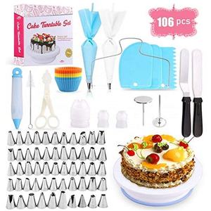 Set di Utensili per Pasticceria con Piatto Girevole in Acciaio Inox, Beccucci per Decorazione, Sacchetto per Pasticceria e Raschietto per Crema - Product Image 2