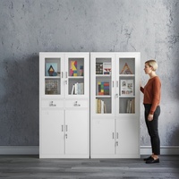Multifunktionaler 2-Türiger Stahlschrank Glastür Schubladen Verstellbare Regale Abschließbarer Organizer Modern für Lager Fitness-Studio Park Zuhause