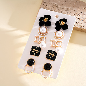 10Pcs/Set European Pearl Flocked Flower Stud <b>Earrings</b> 925 Silver <b>Post</b> Vintage Minimalist Hypoallergenic Ear Jewelry For Women - Product Image 2