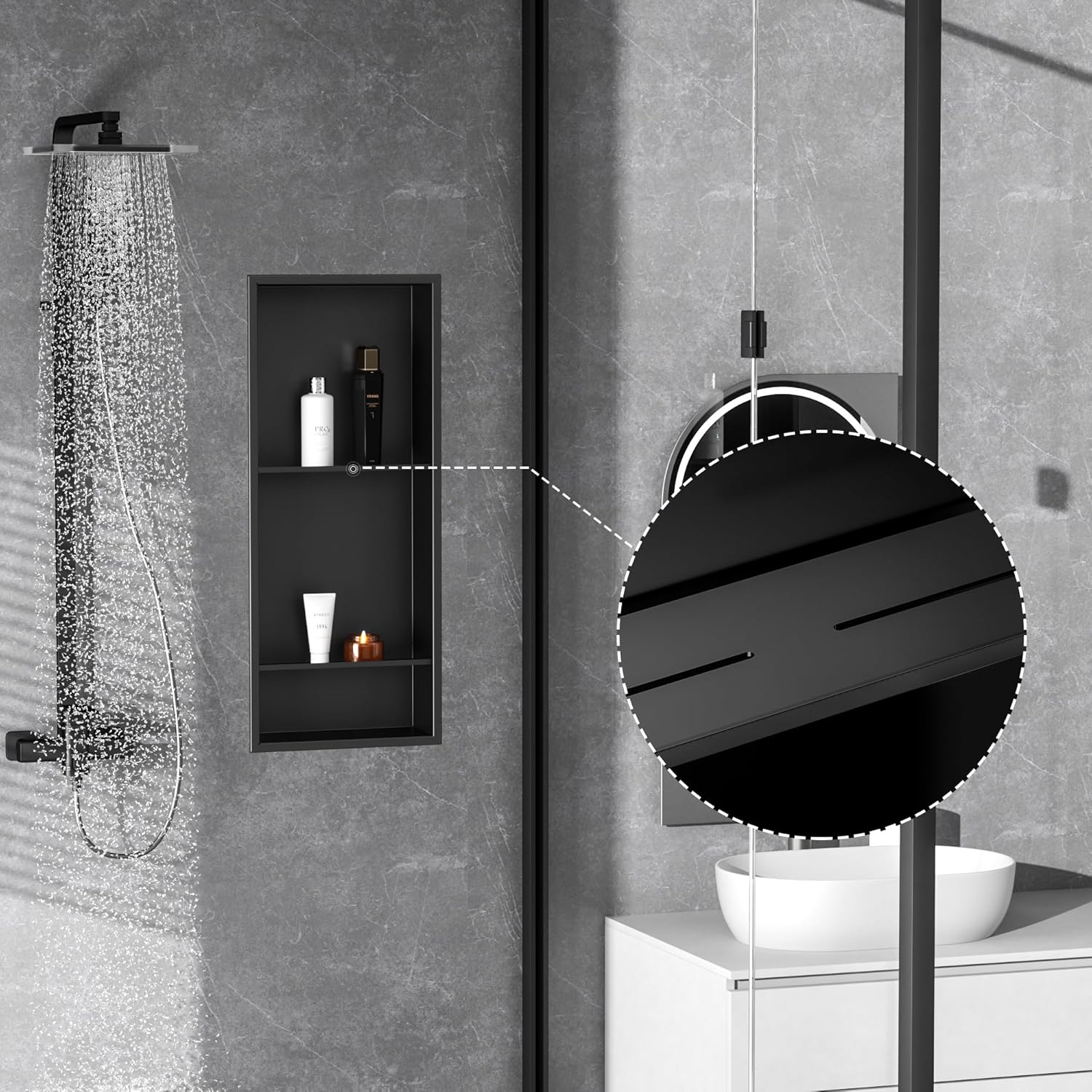 Mensola Da Incasso Per Doccia – In Acciaio Inox 304 – Colore Oro – Facile Installazione A Parete – Salvaspazio
