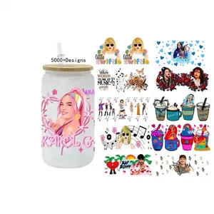 100 + NewTrend Singers Design 3D UV Libbey Cup Envoltório DTF Transferências Tumbler de Vidro Taylor Karol G UV Cup Wrap Design para