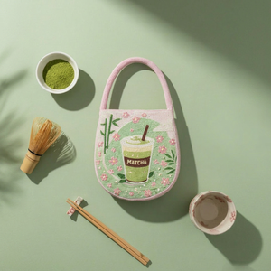 Sac à bandoulière décontracté fait main en perles de matcha avec motif floral, poignée rose et perles acryliques vertes - Product Image 1