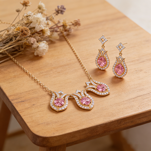 Parure Collier et Boucles d'Oreilles Couronne en Laiton Plaqué Or 18K avec Zircons Roses et Blancs de Qualité AAA pour Femme, Idéale pour Mariage, Fête et Fiançailles - Hengdian - Product Image 5