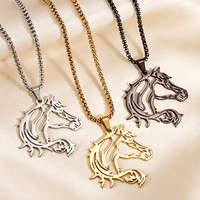 Collier pendentif tête de cheval ajourée en acier inoxydable plaqué or 18 carats, motif animal cheval découpé, chaîne maille forçat anti-ternissement