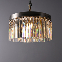 Lustre moderne noir rond à montage encastré avec prismes de cristal à plusieurs niveaux pour salle à manger et salon