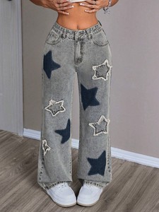 Pantaloni da ragazzo Casual a gamba larga da <span class=keywords><strong>donna</strong></span> <span class=keywords><strong>Jeans</strong></span> strappati personalizzati da <span class=keywords><strong>donna</strong></span> <span class=keywords><strong>Jeans</strong></span> larghi taglie forti dritti - Product Image 2