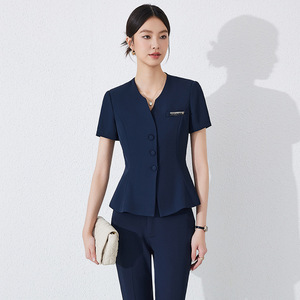 <b>White</b> Short Sleeve Professional Suit Set Women <b>Summer</b> 2025 Polyester Breathable Fitted Waist Skirt Workwear - Product Image 3