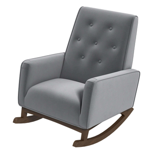 Fauteuil à bascule moderne en bois massif écologique, tissu gris clair Demetrius de qualité supérieure, pour salon, chambre d'enfant ou lecture - Product Image 4