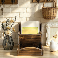 Organisateur de bureau en bois avec porte-lettres et plateau à clés, en forme de L, à deux niveaux, rangement de bureau, décoration en bois foncé, vente en gros directe d'usine