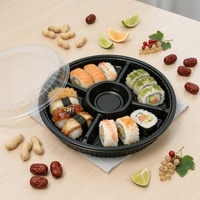 Plateau de service rond de luxe de 11 pouces pour sushis, boîte à gâteaux et fruits jetable, barquette en plastique blister avec couvercle pour fêtes