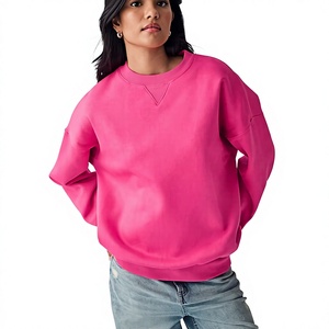 Oversized Heavyweight 300 GSM <b>Women</b> Sweatshirt Custom Logo 100% Cotton Brushed Fleece Material Long Sleeve Crew Neck Pullover - Product Image 1