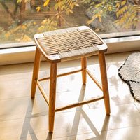 Tabouret nordique en bois massif tressé, tabouret de bar moderne et minimaliste, tabouret de coiffeuse, tabouret à chaussures, tabouret haut, chaise de salle à manger