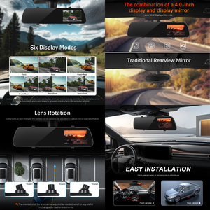 Caméra embarquée Podofo 4 pouces à double objectif 1080P DVR avec enregistrement en boucle et détection de mouvement, rétroviseur DVR avec <span class=keywords><strong>vision</strong></span> nocturne, caméras avant/arrière - Product Image 3