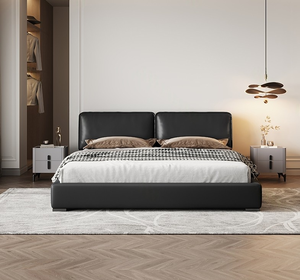 Juego de cama doble para parejas, tamaño King, moderno, cómodo, con fundas de cuero genuino y marco de madera maciza - Product Image 6