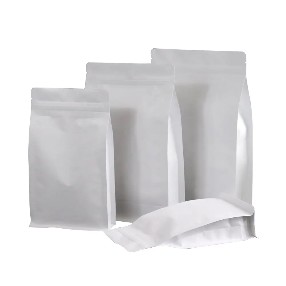 ホワイトクラフト紙袋平底ポーチアルミホイル包装食品グレードナッツ穀物スナック包装用
