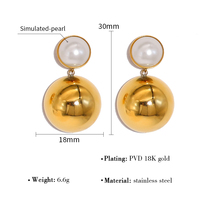 Boucles d'oreilles pendantes tendance YF8333 en forme de cœur, clous d'oreilles en perles, bijoux pour femmes, plaqué or 18 carats, acier inoxydable imperméable