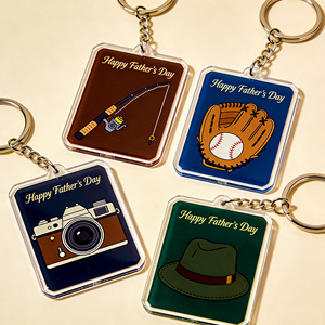 Llavero de acrílico personalizado para el Día del Padre. "El Mejor Papá del Mundo" Impreso. Patrón de Corbata/Barba. Para el mejor padre. - Product Image 1