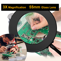 Magnetic Base Reading Desk Lamp 3-color LED Light Level 10 Lighting Adjustment with 3X Glass Lens for DIY/Close Work
