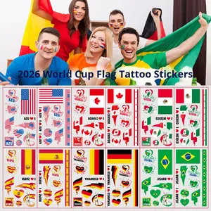 Offre Spéciale Coupe du Monde de Football 2026 – Autocollant Tatouage Drapeau pour Fans de Sports, Fêtes et Matchs de Football – Formes Géométriques Temporaires pour le Visage - Product Image 1