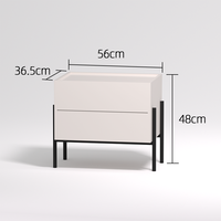 Table de chevet moderne minimaliste à 2 tiroirs, couleur blanc crème, avec bord de table surélevé