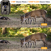 Caméra de chasse WiFi CMOS avec carte SD (non cellulaire) 64MP 1296p, vision nocturne IR sans flash, détection de mouvement, étanche