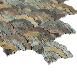 Panneau mural en pvc en forme de nuage 3d grain de bois de couleur mélangée carreaux de mosaïque pour dosseret autocollant pour la décoration intérieure de la maison - Product Image 3