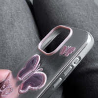 Étui de téléphone personnalisé avec motif papillon en toile pour 17 Pro Max, couleur argent, anti-empreintes digitales, protection antichoc 360°