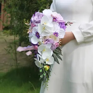 SPH029 personalizzato foresta stile artificiale matrimonio bianco viola gocce d'acqua che tengono fiori sposa sposa che tiene Bouquet da sposa