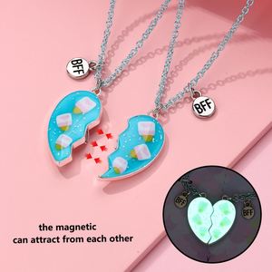 Collier pendentif cœur magnétique lumineux en émail pour couples, meilleurs amis pour toujours, collier BFF pour enfants - Product Image 1