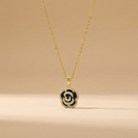 Kalung Liontin Bunga Camellia Baja Tahan Karat Warna Emas Kristal CZ Rantai Kabel Perhiasan Wanita Minimalis Elegan