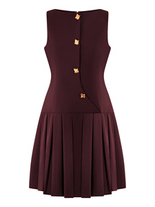 เดรสสั้นทรงเข้ารูปสำหรับผู้หญิง แบบไม่มีแขน จับจีบ แต่งกระดุมสีทองแบบไม่สมมาตร แฟชั่น - Product Image 6