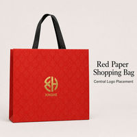 Sac shopping en papier rouge personnalisable avec logo, emballage cadeau, boutique de détail