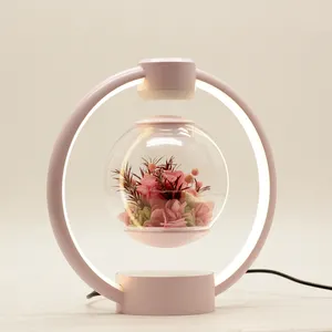 Led Light Magnetic Levitating Floating Immortal Preserved Flowers Night Light For Gift Decoration