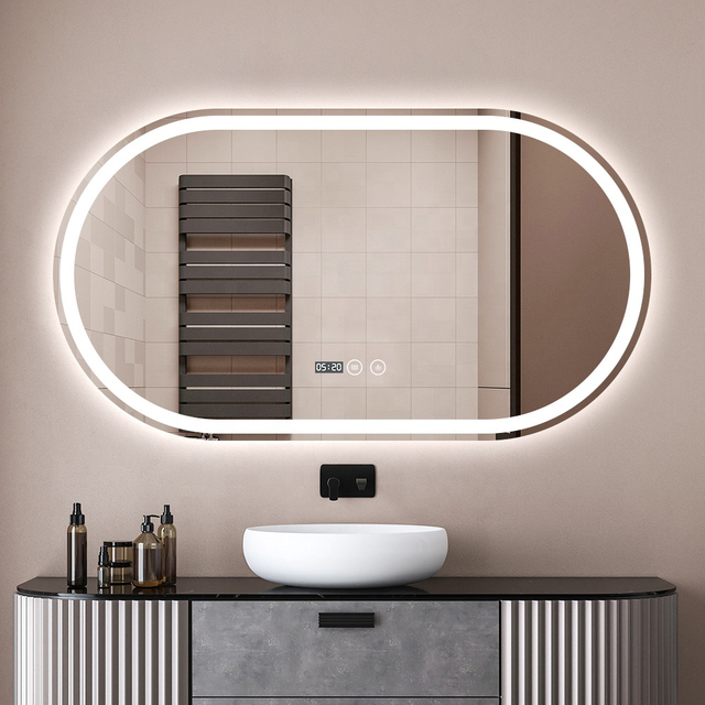 Custom Smart LED Bathroom Mirror Oval Illuminated Backlit Anti-fog Lighted Touch Screen Bath Led Smart Mirror