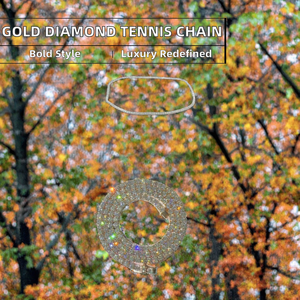 Collier chaîne à maillons géométriques de luxe plaqué or 10 carats, serti de diamants moissanite glacés personnalisés de 3 mm, 18 pouces, pour mariage, fête, hip-hop - Product Image 2