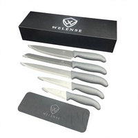 Ensemble de 5 couteaux de cuisine en acier inoxydable avec manche antidérapant en TPR-PP, couteau de chef, couteau à pain, couteau utilitaire, couteau à éplucher, boîte cadeau pour la cuisine à domicile