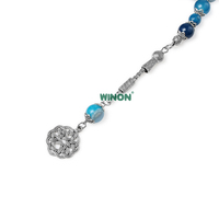 Winon Tasbih musulman de haute qualité en agate bleu lac à motif dragon, 10 mm, 33 perles, accessoires de mode, cadeau de l'Aïd