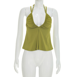 Viviblook C26TP117 Chaleco de Verano para Mujer, Nuevo, Sexy, Casual, de Color Sólido, Sin Mangas, con Cordones, Plisado, para Damas - Product Image 5