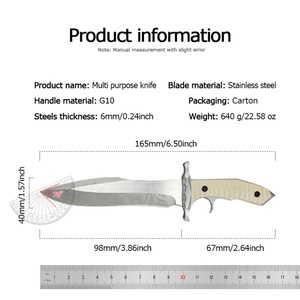 Coltello Stallone Ramb3 <span class=keywords><strong>MK9</strong></span> LS047 con Manico in G10, Acciaio Inossidabile di Alta Qualità, Lunghezza Totale 165mm per Attività all'Aperto, Multiuso, Fai-da-Te, OEM - Product Image 2