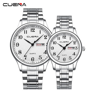 นาฬิกาคู่รัก Cuena 6103 รุ่นยอดนิยม หน้าปัดแสดงวันที่ ขนาด 43 มม. ตัวเรือนโลหะผสม สายสแตนเลส กันน้ำ 3BAR - Product Image 1