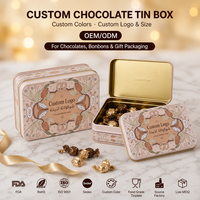 Boîte en étain rectangulaire personnalisée avec couvercle à charnière pour chocolats bonbons, design de cabosses de cacao rose pâle, logo personnalisé OEM ODM