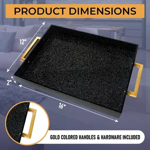 Factory Sell Customized Black Glitter Acrylic Vanity Organizer Serving Tray With Gold Handles