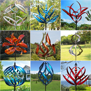 Không thấm nước động cỏ trang trí sân vườn Patio cổ phần kim loại windspinners 3D hai tầng gió nhà máy Spinner - Product Image 6
