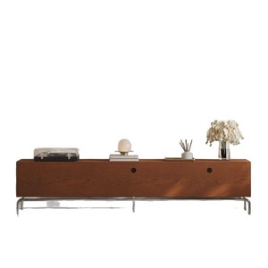 Meuble TV en bois massif de style vintage, design nordique rétro, beige, avec rangement, pour salon, support audiovisuel - Product Image 5