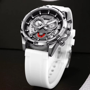 Orologio da Polso MEGIR da <span class=keywords><strong>Uomo</strong></span> al <span class=keywords><strong>Quarzo</strong></span> con Cinturino in Silicone Bianco, Lancette Luminose, Cronografo Sportivo alla Moda Impermeabile con Calendario - Product Image 2