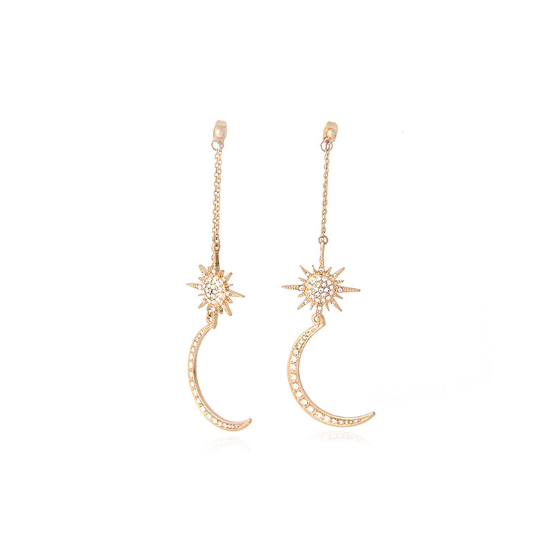 V & R de paveston usado chapados en oro espalda pendiente Luna estrellas pendientes de cristal