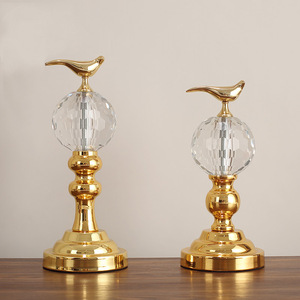 <b>Crystal</b> Bird Ornament <b>Set</b> Gold Base Sphere Home Decor Living Room Entryway Display - Product Image 1
