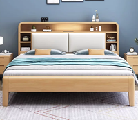 Cadre de lit en bois avec grande tête de lit, rangement, lumières LED, ports USB, lit plateforme rembourré moderne de style nordique, taille Queen, écologique
