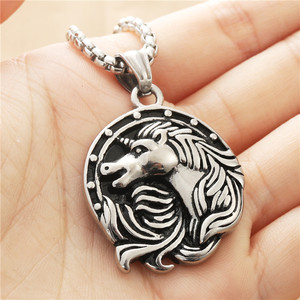 Collier pendentif licorne en acier inoxydable pour homme, design animal rétro 190105 - Product Image 3
