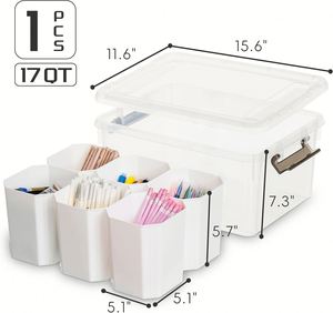 Plastic Rectangle Storage <b>Bins</b> with 6 Detachable Inserts Eco-Friendly Clear <b>Lids</b> Multipurpose Stackable Organizing - Product Image 3